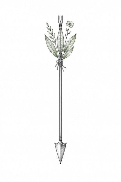 Design tetování botanické šipky v jemné lince