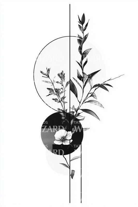 Ideia de Tatuagem de Linha de Eixo Botânico