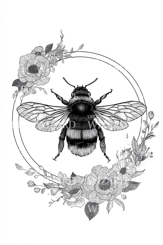Botanical Bee Garland Tattoo Illustration