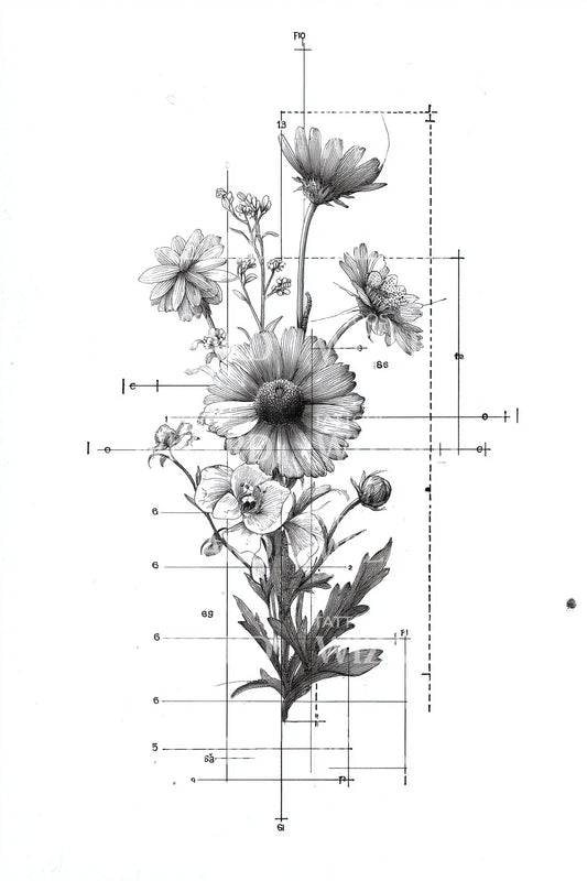 Botanical Blueprint Tattoo Design