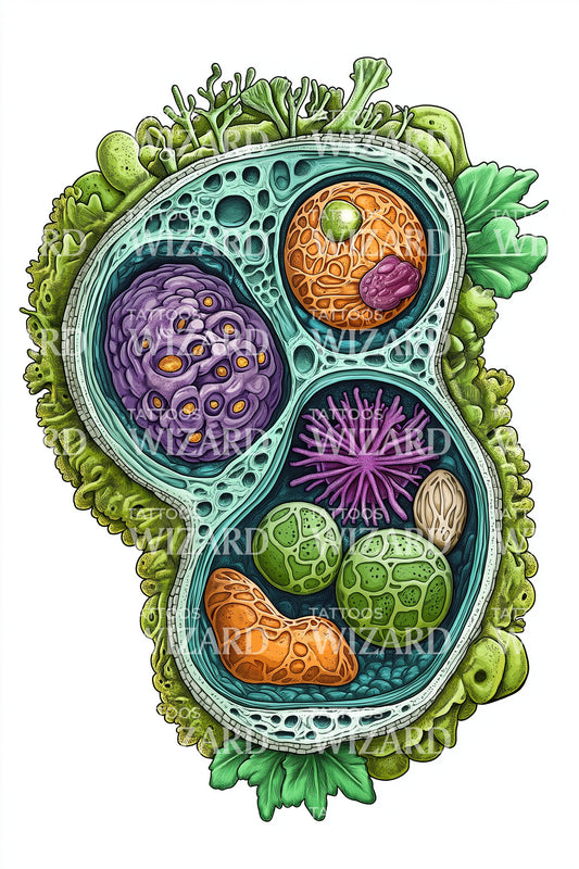 Botanical Cell Habitat Tattoo Illustration