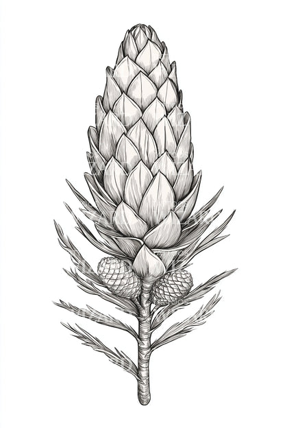 Botanical Cone Bud Tattoo Design
