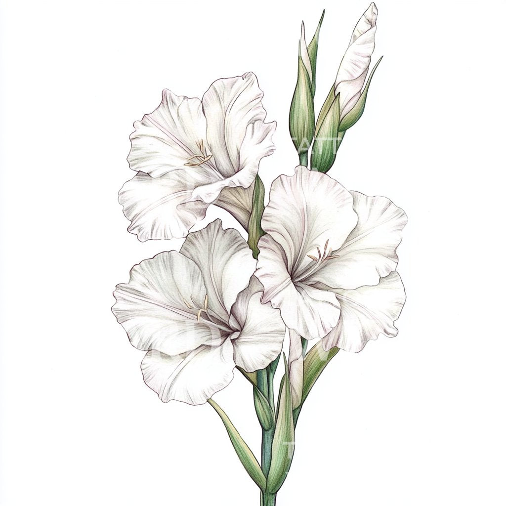 Botanical Drawning of Gladiolus Flower Tattoo Design