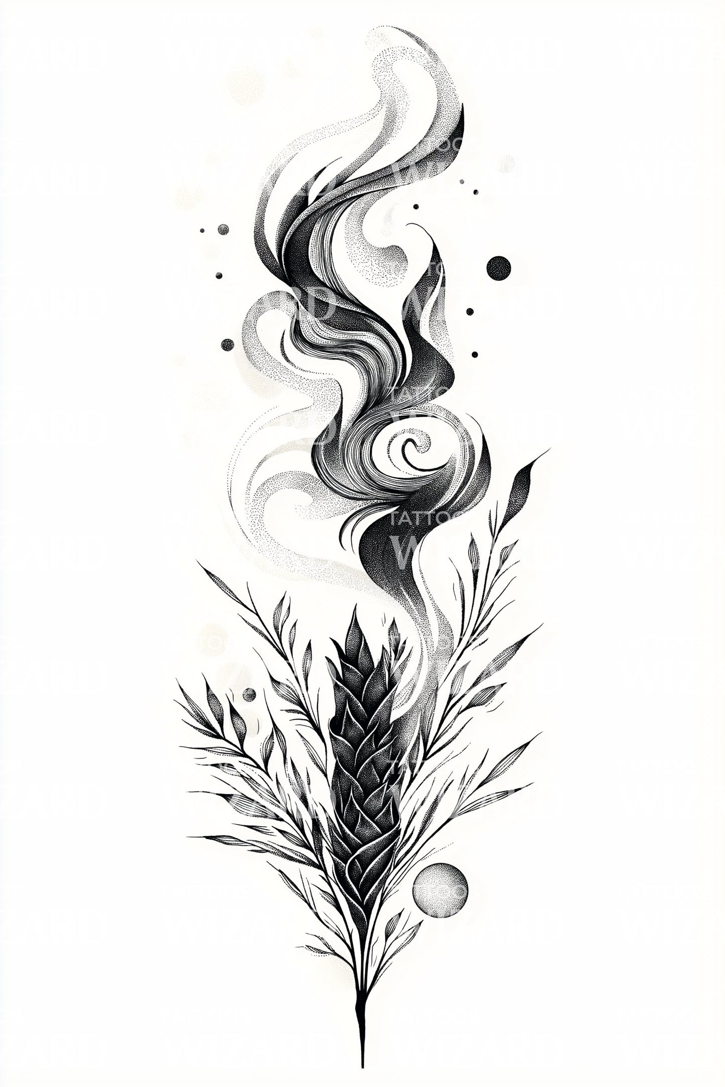 Botanical Flame Flow Tattoo Design