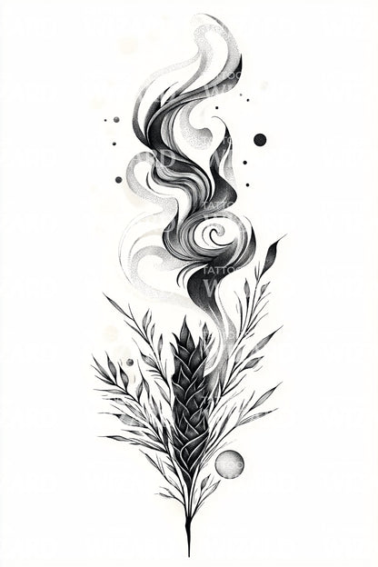Botanical Flame Flow Tattoo Design