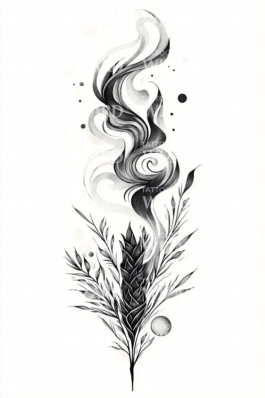 Botanical Flame Flow Tattoo Design
