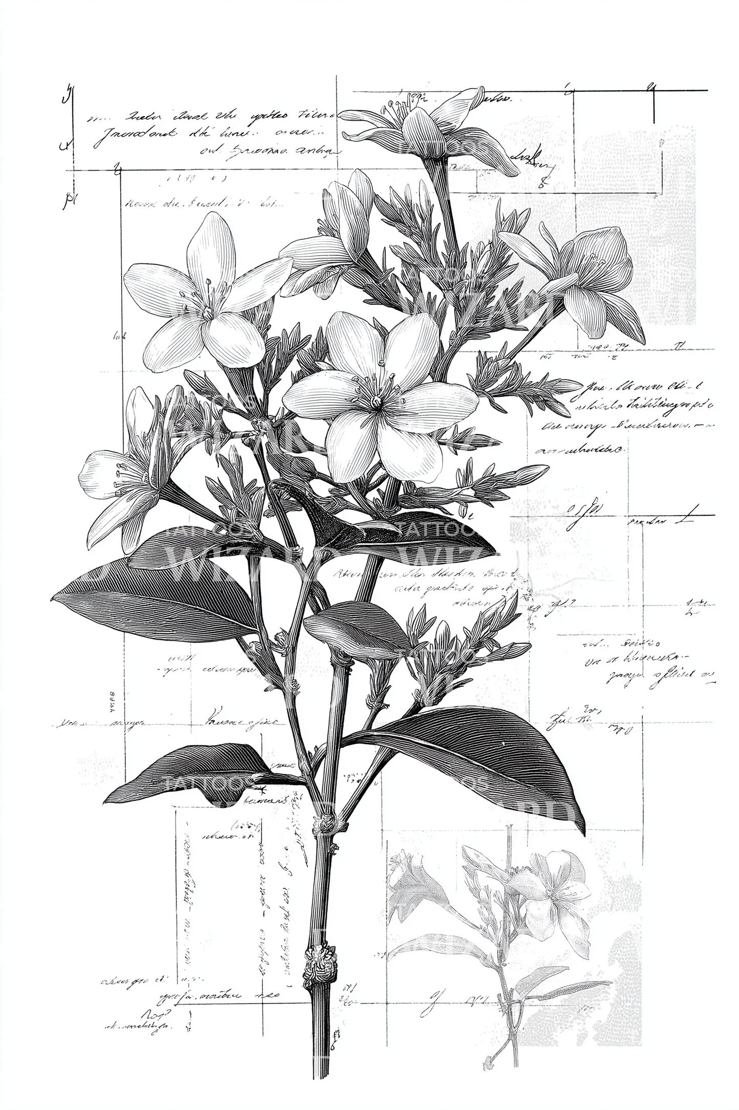 Botanical Jasmine Draft Tattoo Illustration