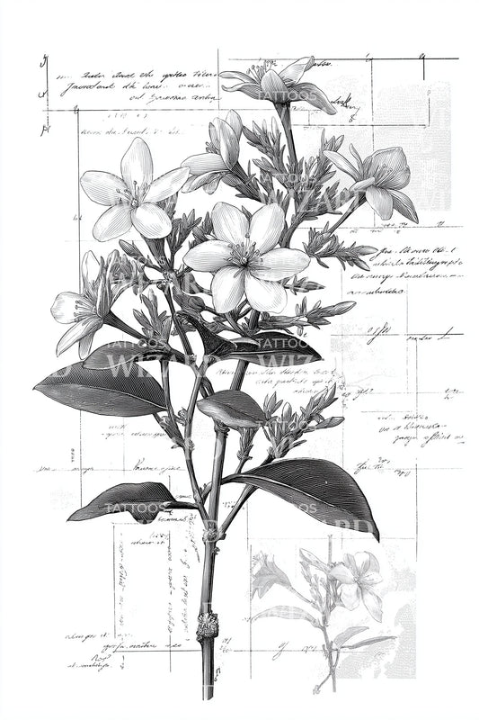 Botanical Jasmine Draft Tattoo Illustration