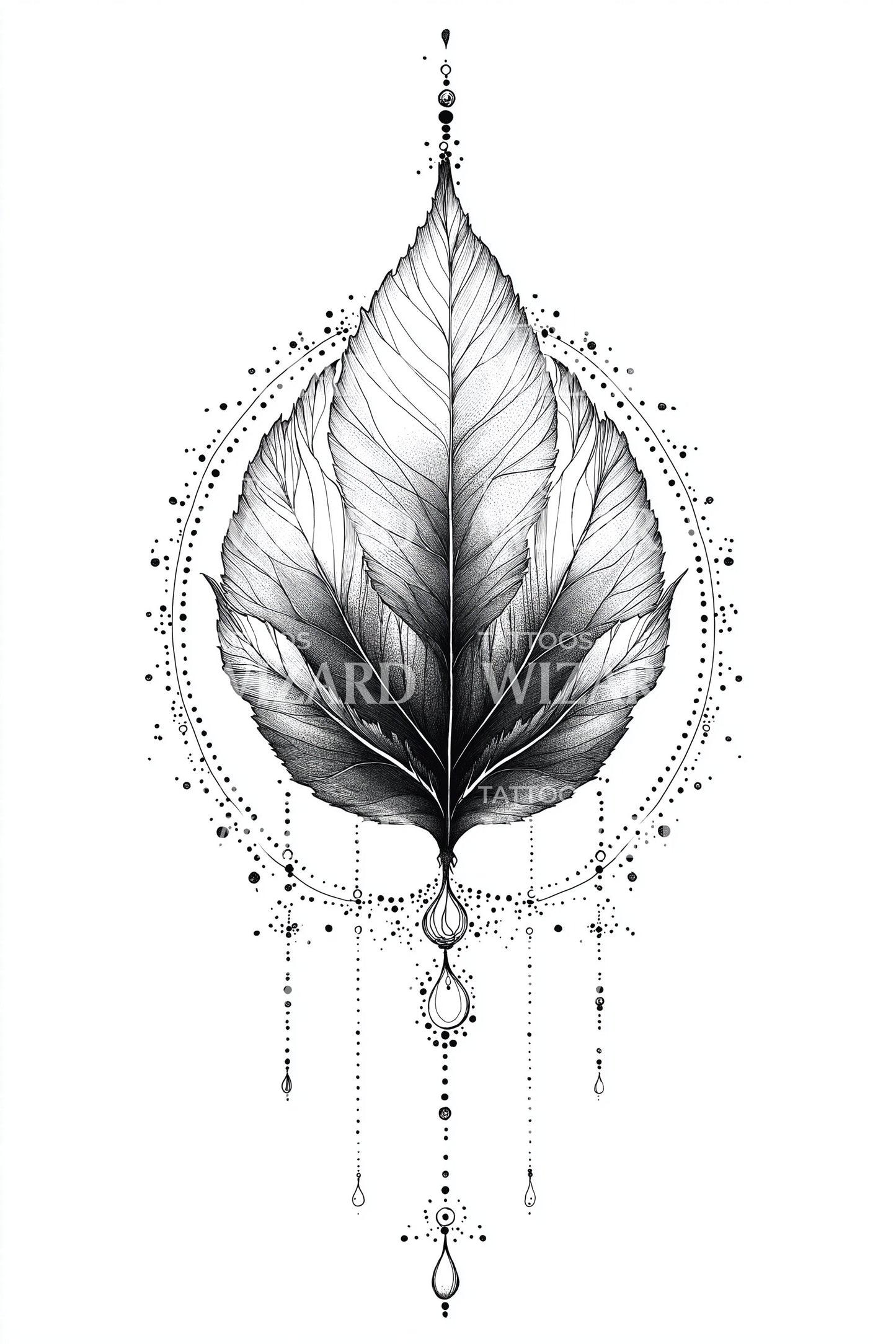 Botanical Leaf Charm Tattoo Illustration