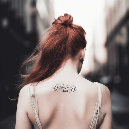 Botanical Philippians Lettering Tattoo Design