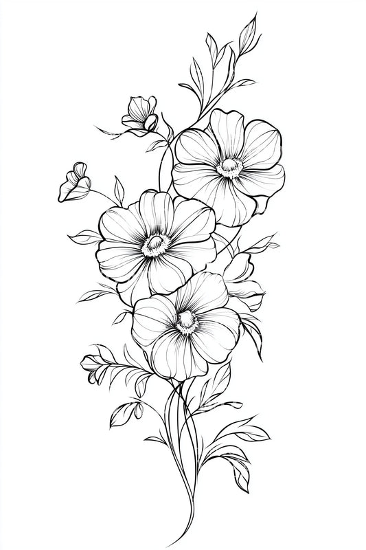 Diseño de tatuaje de caléndula de la línea botánica