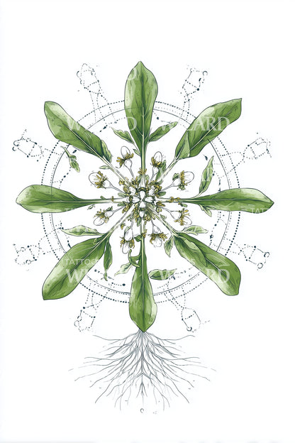 Botanical Mandala Herb Tattoo Design