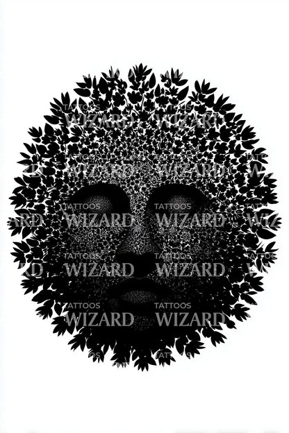 植物月亮脸部纹身插图