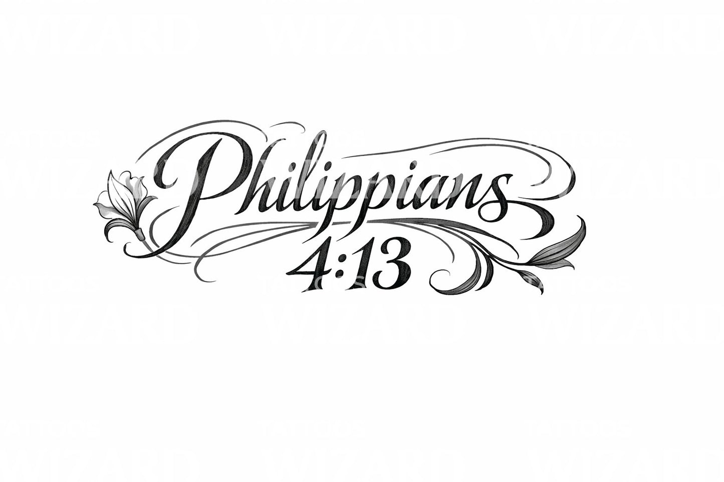 Botanical Philippians Lettering Tattoo Design
