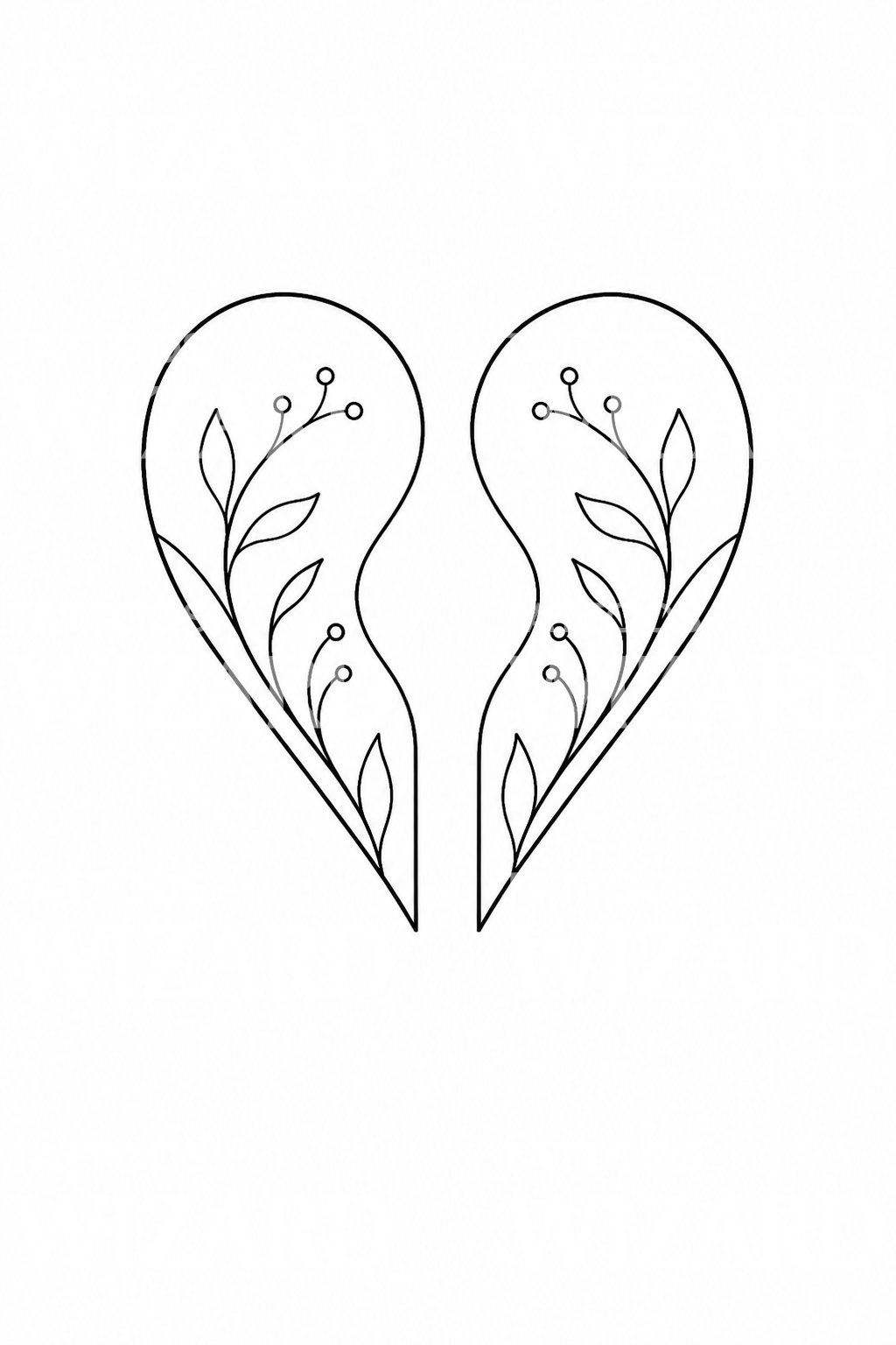 Botanical Split Heart Tattoo Idea