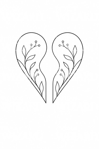Botanical Split Heart Tattoo Idea