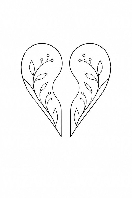 Botanical Split Heart Tattoo Idea