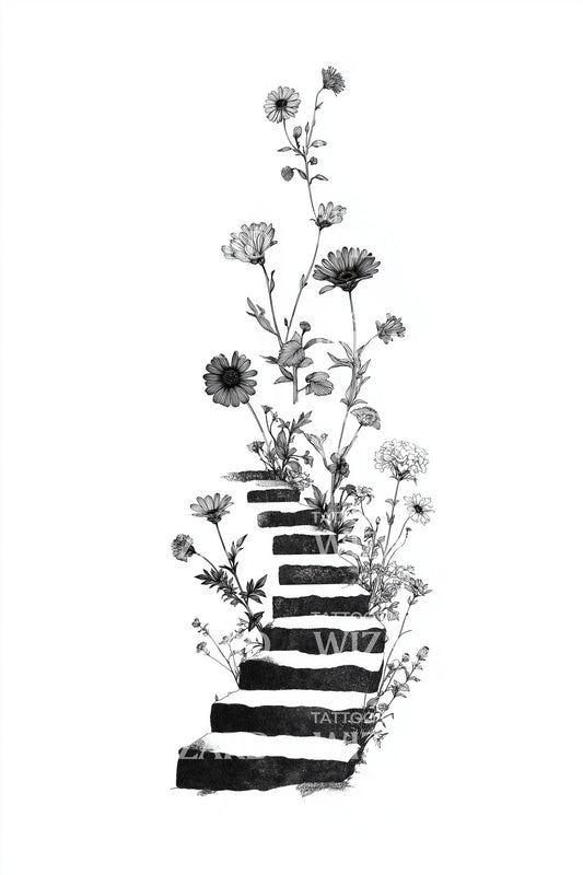Botanical Stairway Sprout Tattoo Illustration