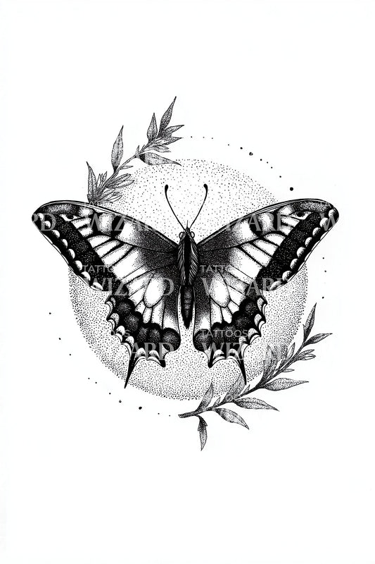 Botanical Swallowtail Butterfly Tattoo Design