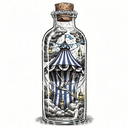 Bottled Circus Dream Tattoo Design