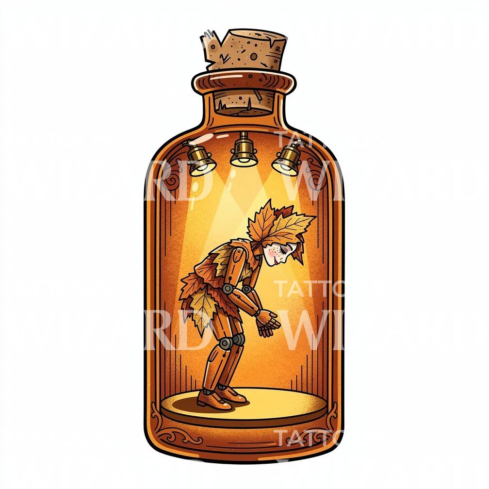 Bottled Leaf Puppet Tattoo Illustration