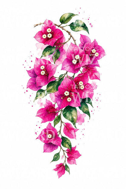 Bougainvillea Cascade Tattoo Illustration