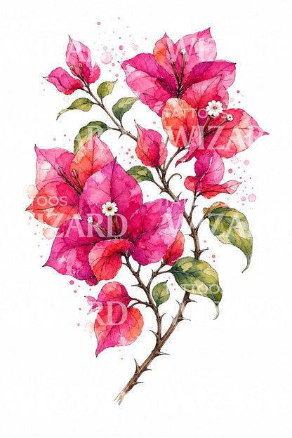 Bougainvillea Spray Watercolor Tattoo Design