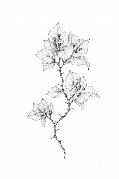 Fineline-tatovering af bougainvillea-stængel