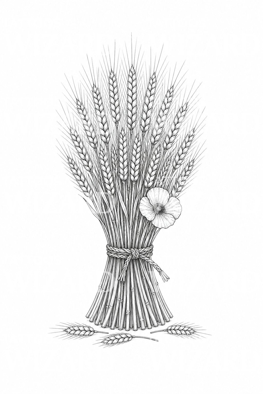 Bound Wheat Sheaf and Poppy Tattoo Design