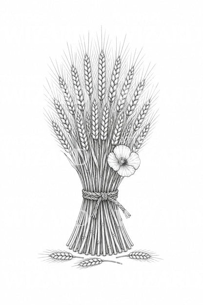Bound Wheat Sheaf and Poppy Tattoo Design