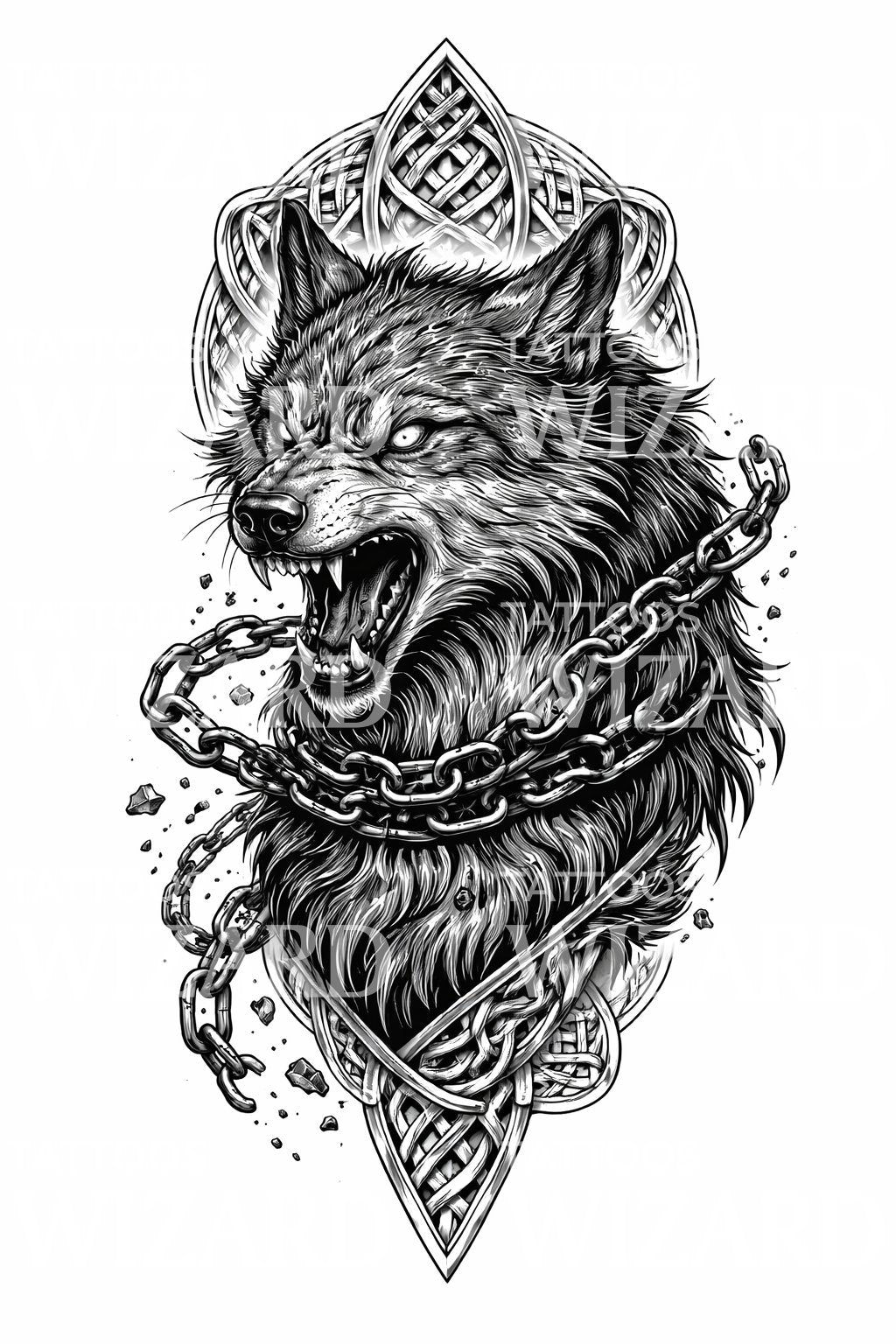 Bound Wolf Celtic Tattoo Design