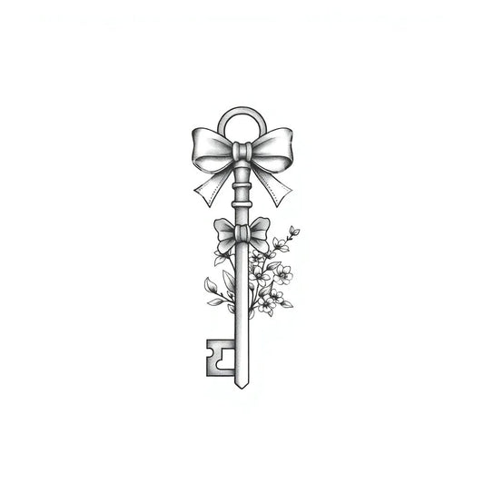 Bow Key Floral Tattoo Design