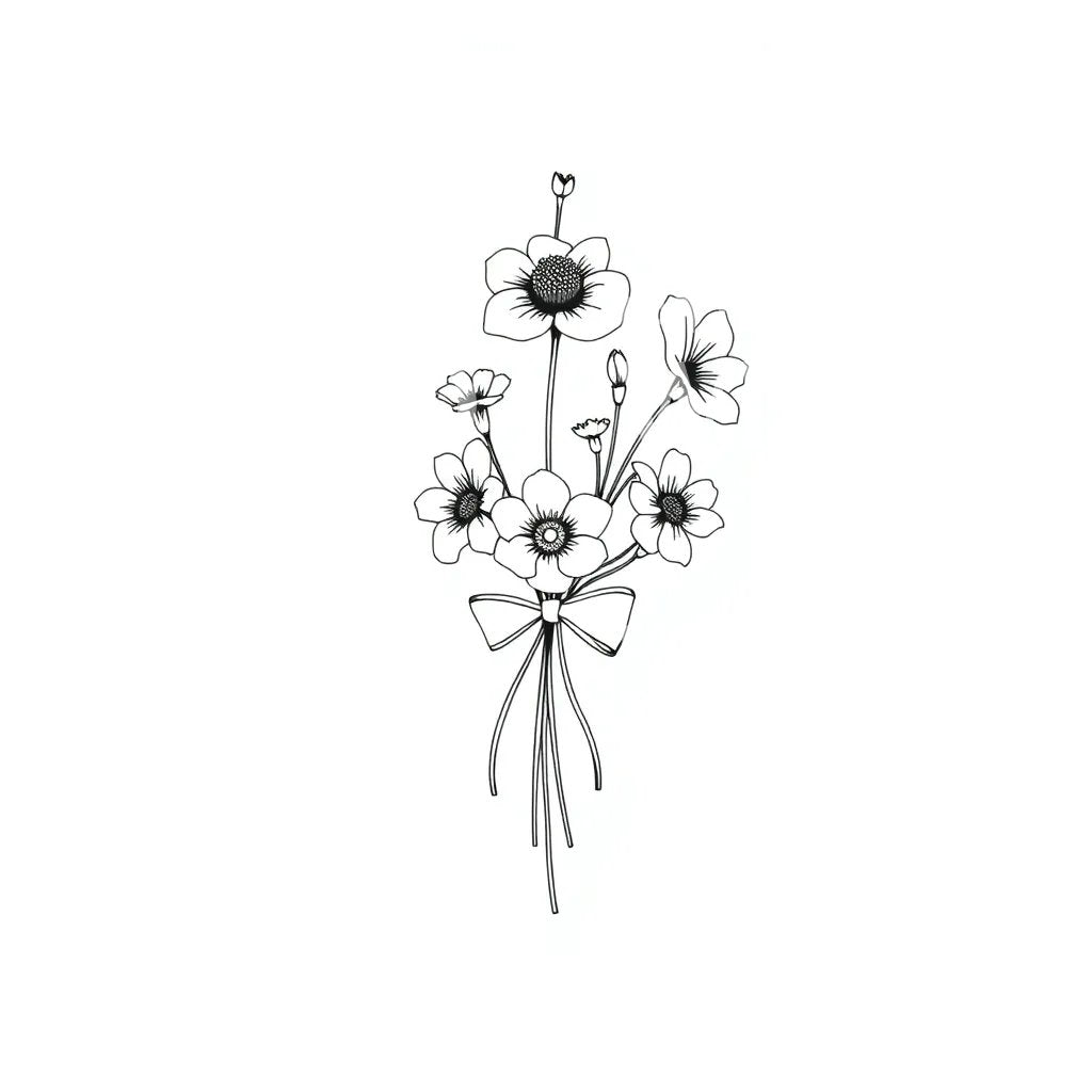 Bow Tied Wildflower Tattoo Design