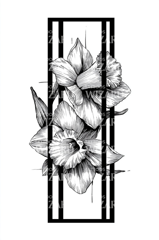 Boxed Bloom Arrangement Tattoo Design