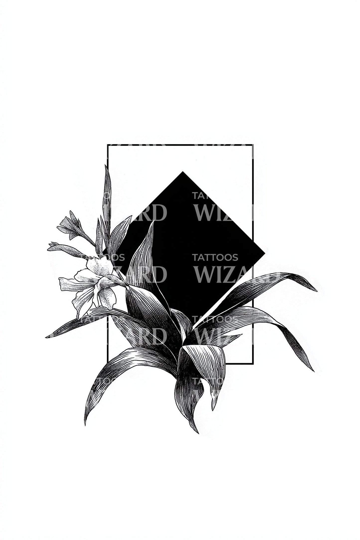 Boxed Blossom Line Tattoo Design