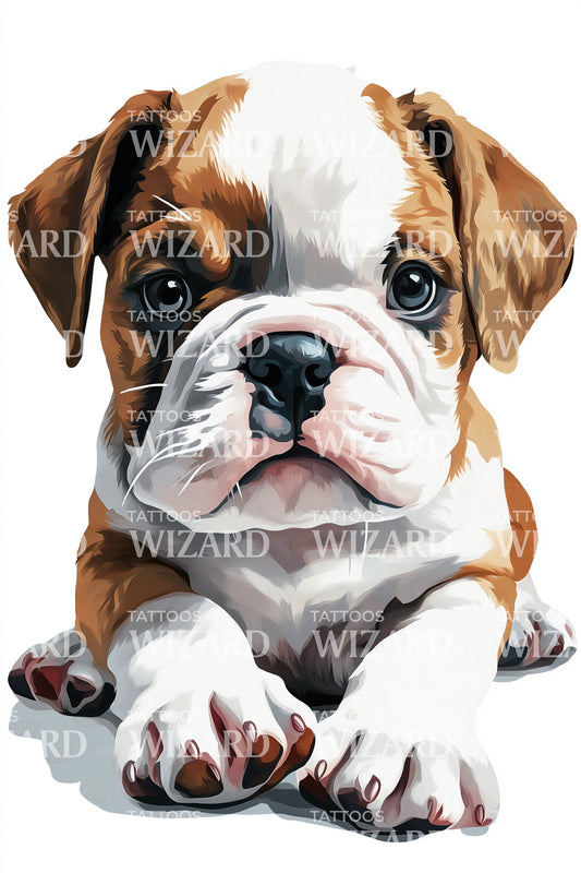 Boxer Pup Portrait Tattoo Illustration