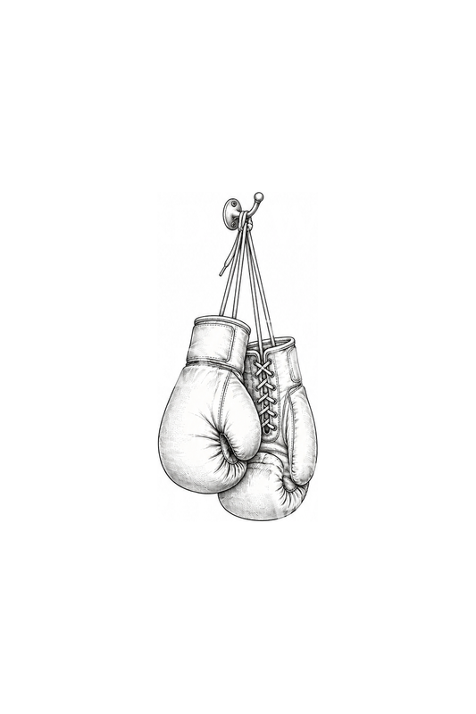 Boxing Gloves Hanging on Hook Line Tattoo