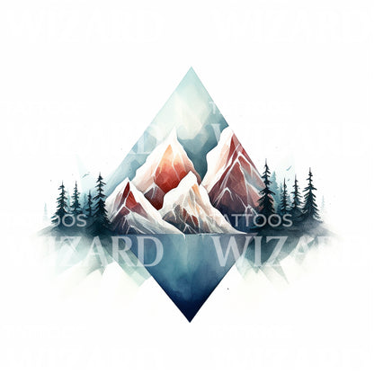 Geometric Mountain Landscape Tattoo Design