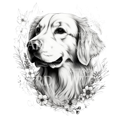 Golden Retriever Portrait Tattoo Design