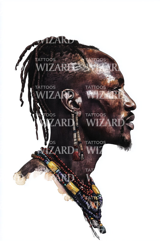 Braided African Profile Tattoo Illustration