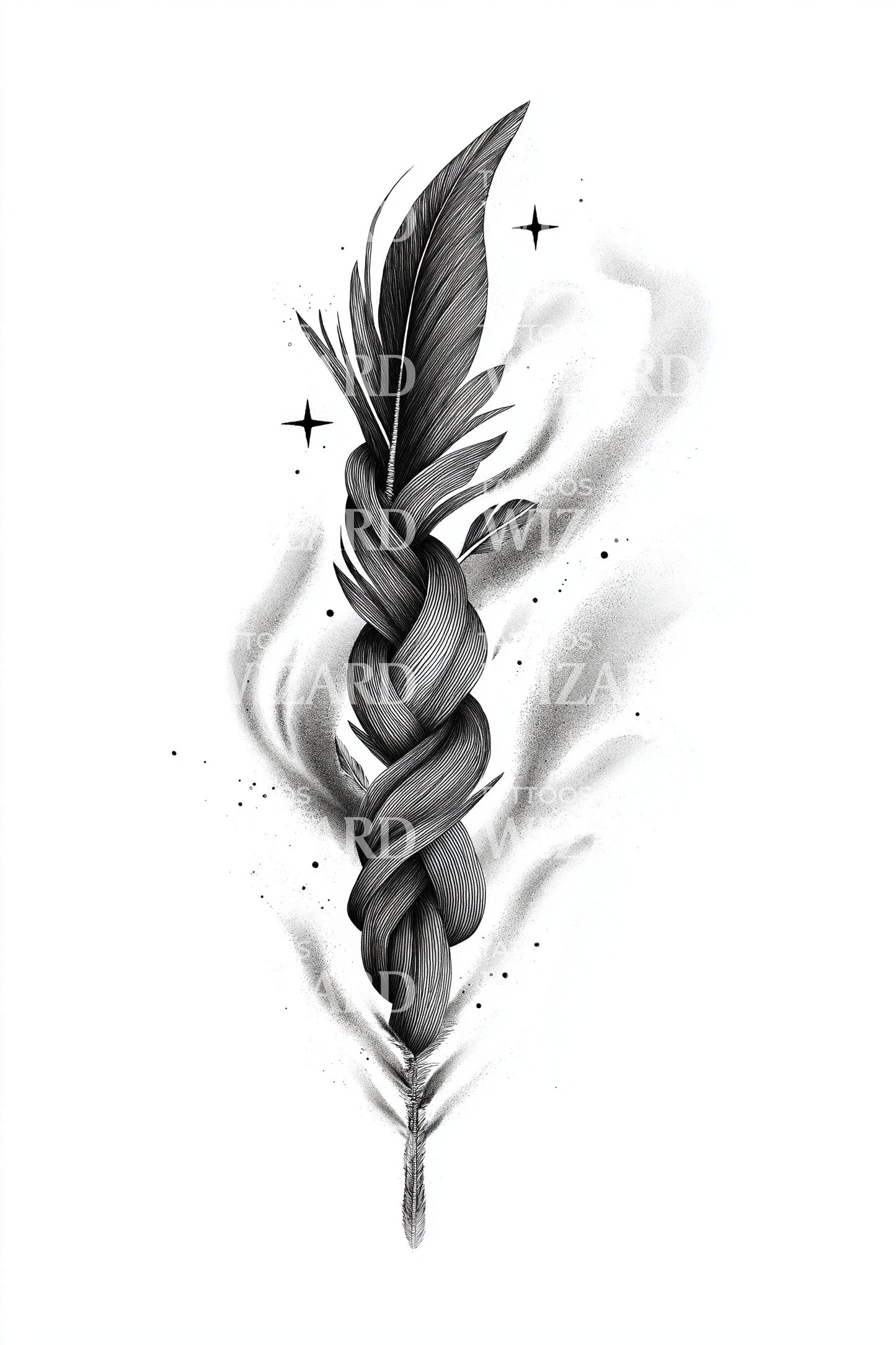 Braided Feather Mystic Twist Tattoo Illustration