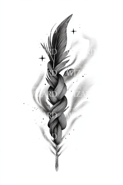 Braided Feather Mystic Twist Tattoo Illustration