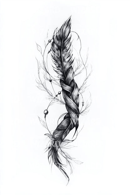 Braided Feather Strand Tattoo Idea