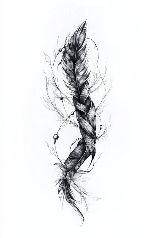 Braided Feather Strand Tattoo Idea