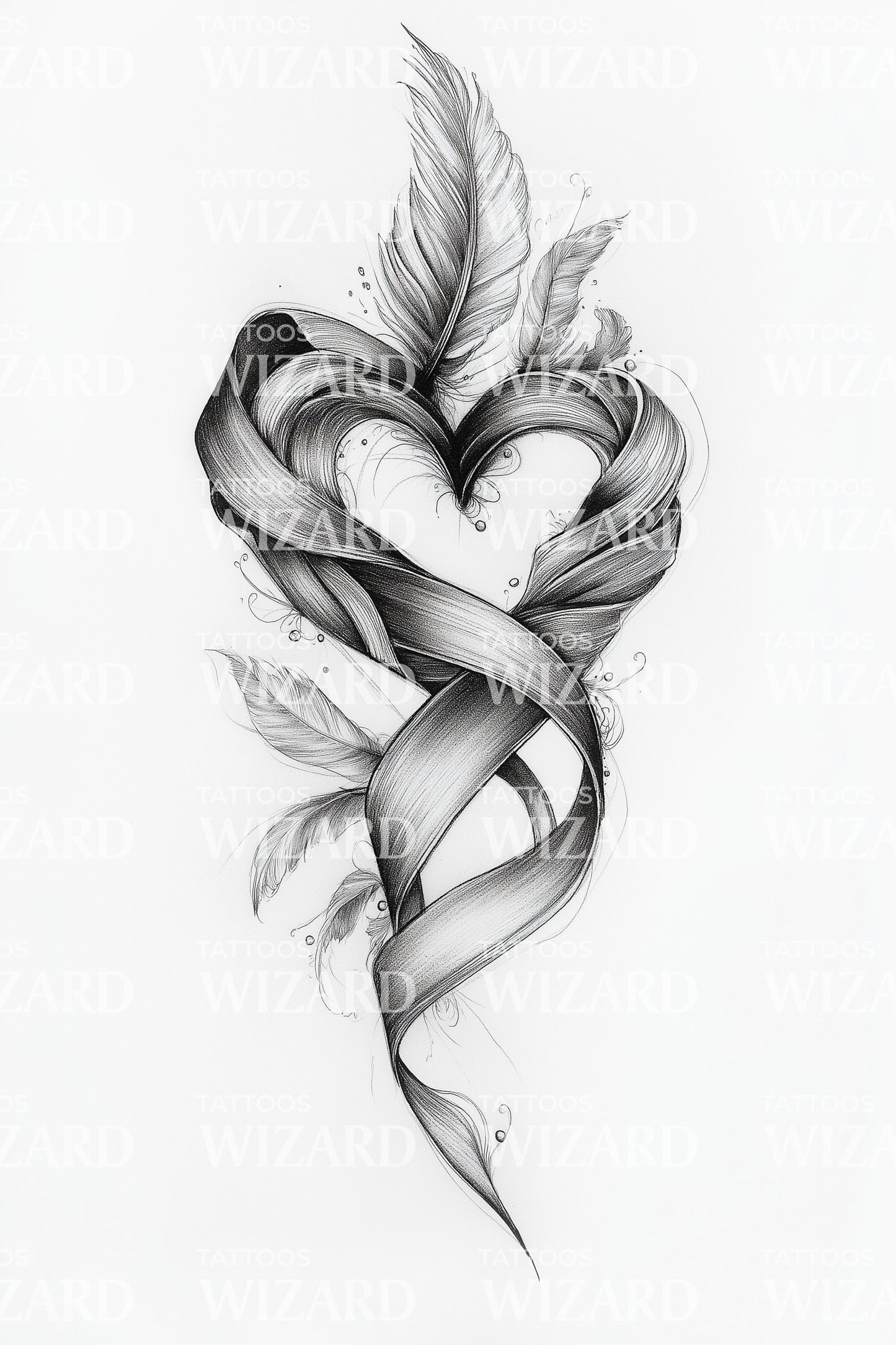 Braided Heart Feather Tattoo Design