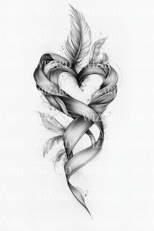 Braided Heart Feather Tattoo Design