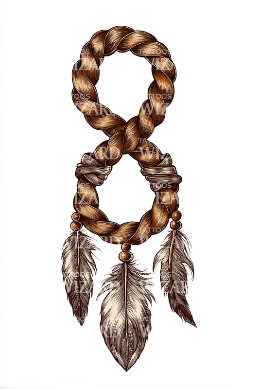 Braided Loop with Feathers Tattoo Idea
