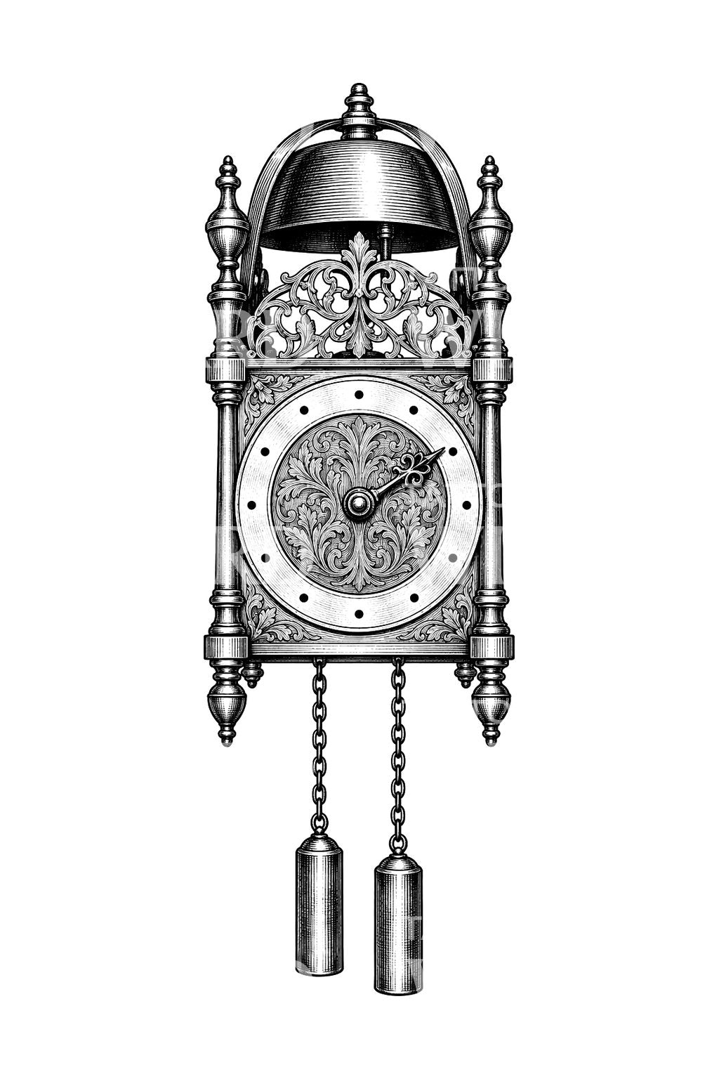 Brass Lantern Clock with Bell Tattoo Illustration