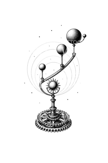 Tatovering av planetarm fra et messing-orrery