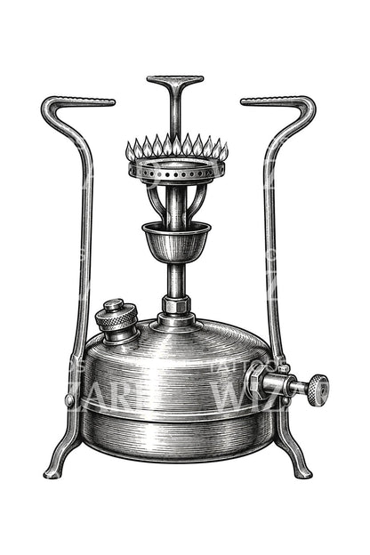 Design de tatouage de réchaud de camping en laiton